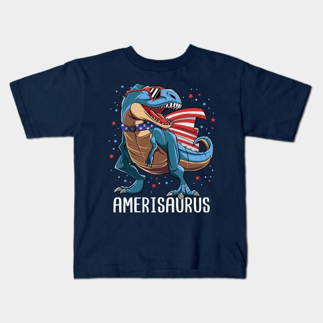 Amerisaurus T Rex Dinosaur 4th Of July Gift For Kids Boys Kids T-Shirt by HCMGift